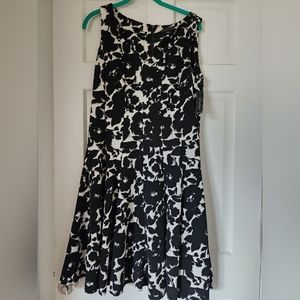 Black, white, and grey floral swing dress, size 12